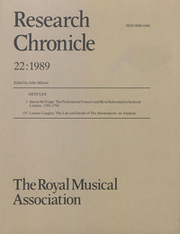 Royal Musical Association Research Chronicle Volume 22 - Issue  -