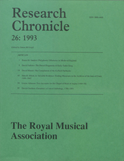 Royal Musical Association Research Chronicle Volume 26 - Issue  -