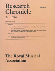 Royal Musical Association Research Chronicle Volume 27 - Issue  -