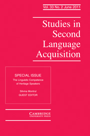 Studies in Second Language Acquisition Volume 33 - Issue 2 -  The Linguistic Competence of Heritage Speakers
